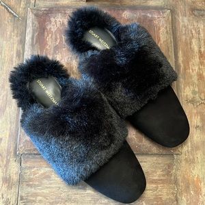 Stuart Weitzman Edie Chill Faux Fur Flat Mules